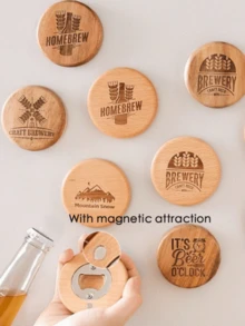 Apribottiglie magnetico personalizzato, personalizzabile con nome/testo/data/logo ecc., apribottiglie in bambù rotondo con funzione magnetica, si attacca al frigorifero, adatto per amanti della birra, ospiti di matrimoni, cucine, bar e feste, adatto per casa, ristoranti, soggiorni, cucine, pub, feste di compleanno, ricevimenti di inaugurazione della casa, ricevimenti di matrimonio, decorazione della casa, ecc. La scelta migliore come regalo per lei/lui. - Cachi - Visualizzare 3