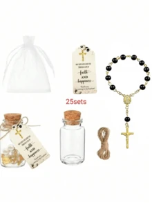 100pcs Mini Rose Rosary Beads Baptism Favors, Including 25 Sets Of Mini Rose Rosary Beads With Silk Pouches, Baptism Glass Bottles And Thank You Cards, Suitable For Baptism, Wedding And Other Occasions - Multicolor - View 18