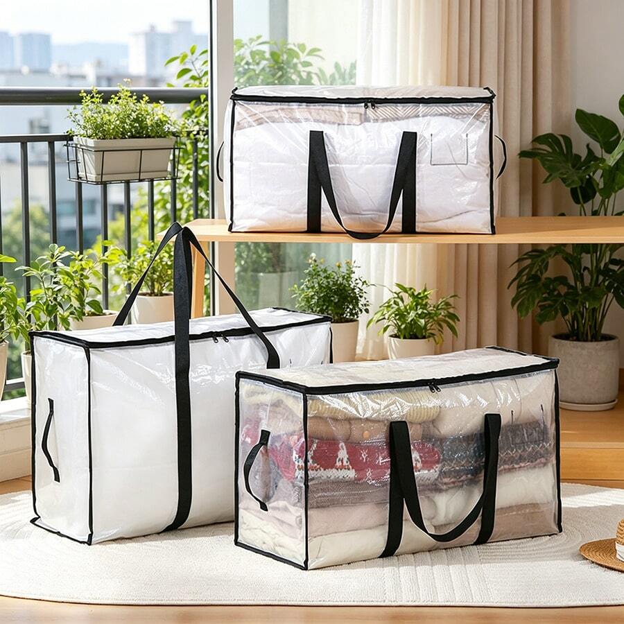 1/4pcs Moving Packing Bag - Foldable Household Large-Capacity Woven Bag, Waterproof And Oil-Resistant, Double-Opening Zipper, Bedding Storage Bag - Multicolor - View 1