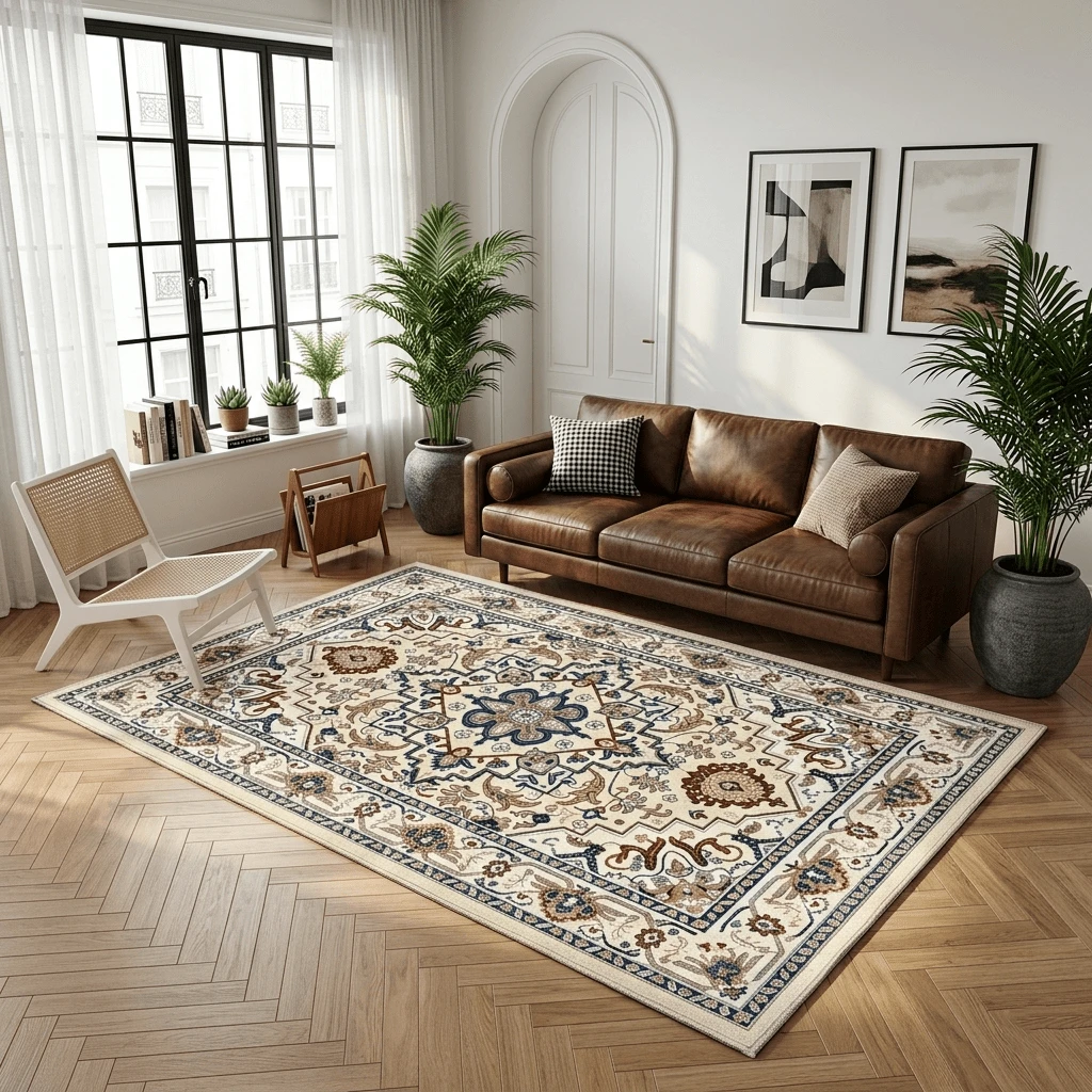 1 pieza Alfombra con patrón persa clásico, alfombra de estilo bohemio, alfombra para sala de estar, alfombra de área, tapete, decoración del hogar, felpudo, alfombra de baño, decoración de habitación, alfombra lavable