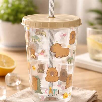 Copo plasútil com canudo capivara 500ml