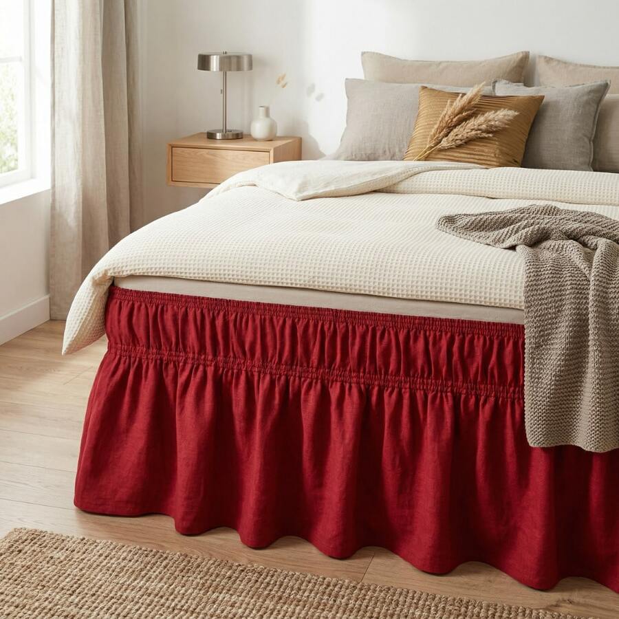 Bed Skirt For Box Spring Bed With 2 Elastic Bands. Delicate, High Quality, Perfect Fit, Elegant, Durable. Available In Various Sizes. - Red - View 1