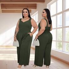 Plus Size Jumpsuit, Oversized Style For Women - Army Green - View 3