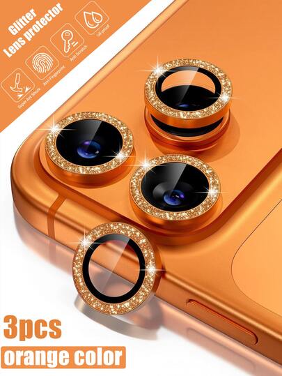 3 piezas Anillos protectores de lente con brillo naranja para iPhone 17 Pro/17 Pro Max, Anillos de lente brillantes a prueba de golpes, arañazos, huellas dactilares y aceite, de alta definición y transparentes