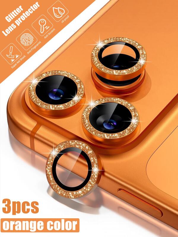 3 piezas Anillos protectores de lente con brillo naranja para iPhone 17 Pro/17 Pro Max, Anillos de lente brillantes a prueba de golpes, arañazos, huellas dactilares y aceite, de alta definición y transparentes