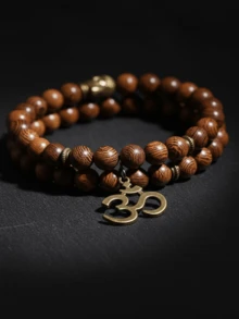 Vòng tay hạt gỗ Wenge tự nhiên dành cho nam và nữ, vòng tay điều chỉnh được 8mm, mặt dây chuyền hình Phật OM, trang sức thiền định tâm linh, quà tặng. - Nhiều màu - Xem 3