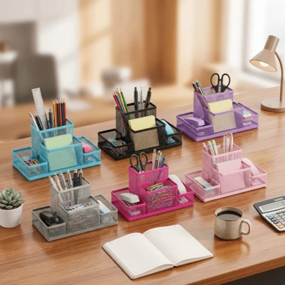 CASAMAX WL Organizador de Escritorio de Metal con 4 Compartimentos. Mantén tu escritorio limpio y ordenado, ideal para plumas, lápices, tijeras y accesorios de oficina. 20x10x10 cm
