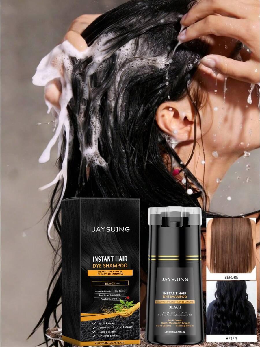 JAYSUING 200ml Champú Colorante Negro Natural - Champú Tinte Cabello 3 en 1 con Ingredientes Botánicos - Color Vibrante de Larga Duración y Cuidado Nutritivo para Cabello Sensible - Ideal para DIY y Uso en Casa,regalos para hombres y mujeres adecuados para Día de la madre, Día del padre, cumpleaños, bodas y fiestas,tintes para el cabello,ofertas,maquillaje,Envío Gratis