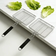 1/2pcs Stainless Steel BBQ Grill Basket, Outdoor Cooking Roast Fish & Vegetable Rack, Camping Essential, Non-Stick Easy Clean, Dishwasher - A - View 13
