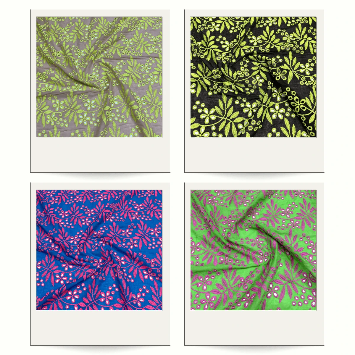 Two-Tone Embroidered Lace Fabric, 100% Cotton, 1.35m (Width) - Blue - View 1