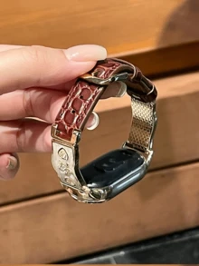 1条女士夏季度假风竹纹亮面皮革表带，兼容小米手环8 Pro/9 Pro、小米手环3/4/5/6/7、8/8 NFC/9/9 NFC/10/10 NFC、 4/ 5 - 棕色 - 查看 2