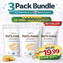 3 Pack Organic Lion's Mane Powder – Laser Focus, Sexy Brain Energy & Sharp Memory – Miriyalyad – 100% Pure – Boost Your Mind Power, Free Shipping, For Men, For Women - 3pack - 查看 1