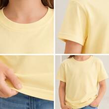 Children's And Youth T-Shirt 100% Premium Cotton, Personalized Unisex, Plain Blouse/Shirt - Màu vàng - Xem 4