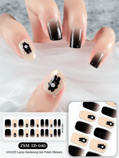 New Product 5D 22-Finger Glue-Free Cured Gel Nail Art Stickers Featuring Bowknot And Heart Relief Designs. UV Nail Stickers Without Light Exposure.