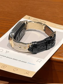 1 dây đeo đồng hồ bằng da bóng họa tiết tre, tương thích với Mi Band 8 Pro/9 Pro, Mi Band 3/4/5/6/7, 8/8 NFC/9/9 NFC/10/10 NFC, Watch4/Watch5, phong cách nghỉ hè. - màu đen - Xem 5