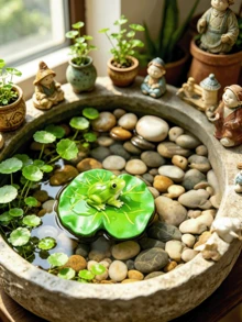 独特的花园装饰，漂浮在荷叶上的迷你池塘花园青蛙摆件，非常适合花园池塘、阳台池塘装饰，适合家庭花园、阳台、庭院装饰，是户外爱好者的绝佳礼物。 - 多款 - 查看 6