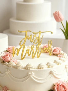 3件組金色壓克力「Just Married」蛋糕裝飾插牌，適合婚禮、新娘派對、訂婚和週年紀念，適用於甜點與烘焙，新娘派對必備亮眼裝飾 - C - 查看 2