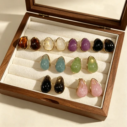 Stainless Steel Water Drop Shaped Earrings, Retro Fashion Versatile C-Shaped Earrings