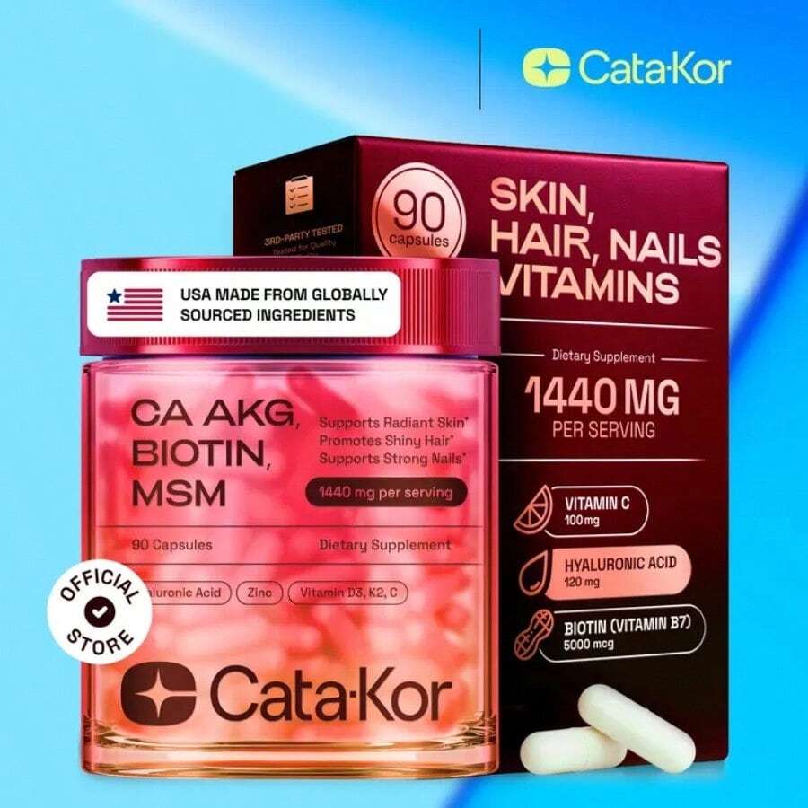 CataKor Skin Hair Nails Vitamins | 1440mg CA AKG + Biotin 5000mcg | Glowing Skin, Shiny Hair, Strong Nails | 90 Capsules, USA Made! - 1PCS - 查看 1