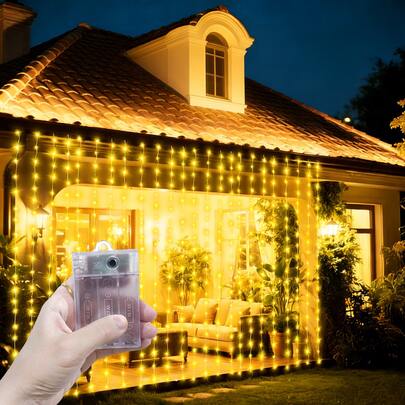 Birthday Party Decorations, Outdoor Lights, Sparkling Wedding Party Decoration String Lights, Camping Decor, Patio Lights, Garden Lights, Christmas Halloween Decorative Fairy Lights, Romantic Atmosphere Bedroom Living Room Curtain Lights, Patio String Lights, Fairy Wreath Decor Lights, Date Night Decor Lights, 8 Modes Battery Box Curtain Lights, Holiday Lights, Landscape Lighting