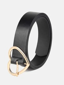 1pc Solid Color Casual PU (Polyurethane) Decorative Belt For Women, Heart-Shaped Buckle, Suitable For Daily Wear - A - View 5