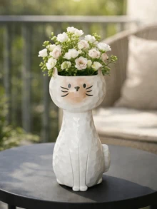1个可爱猫咪花瓶花盆，卡通小猫花盆，室内外花园装饰，美观家居草坪庭院装饰礼品 - A - 查看 7