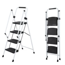 White Four-Step Step Stool, Lightweight Four-Step Folding Stool, Wide Non-Slip Pedal And Handle, Sturdy Steel Ladder, Multifunctional Ladder, Usable At Home, In The Kitchen, In The Office Or In An Elevator. - A - View 8