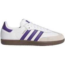 Adidas Giày nam Samba kiểu dáng thường ngày, nhẹ, êm ái, thoáng khí, đế dày, có logo, thân thiện với da, phối màu đa năng, phù hợp đi làm hàng ngày, tập gym, đi học, dạo phố, du lịch, nghỉ lễ. Màu trắng IE6613 - Màu tím và trắng - Xem 2