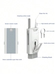 Kit de limpieza electrónico multifuncional 8 en 1, limpiador de teclado, auriculares, pantalla de teléfono, con extractor de teclas, soporte para teléfono, cepillo soplador de computadora - A - Ver 6