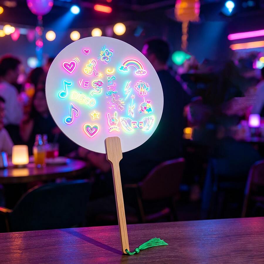Abanico plegable luminoso de estilo chino DIY, un abanico de papel en blanco con pegatinas fluorescentes, que permite a todos crear abanicos únicos, adecuado para regalos de fiesta, juegos de rol, recuerdos de boda y diversos eventos, libera la creatividad artesanal, cumpleaños, accesorios - Multicolor - Ver 1