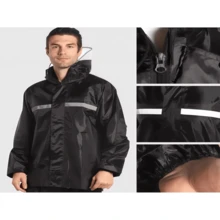 Unisex Adult Motorcycle Raincoat Full Set With Signal Strip And Hood - P.Qiu - Black - View 3