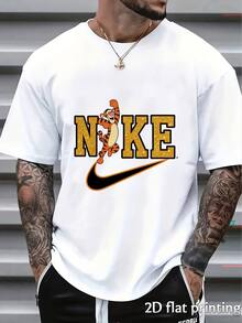 Herren lässiges, locker geschnittenes Crew-Neck Kurzarm T-Shirt, kreatives Cartoon Tiger Muster, bequem und atmungsaktiv, ideal für tägliche Lässig, Outdoor-Aktivitäten und Straßenaufenthalte, stilvoller Sommer-Outfit für junge Männer - Weiss - Übersicht 6
