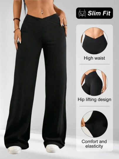 1 chiếc quần thể thao ngoài trời dành cho nữ, có dây rút, cạp cao, ống thẳng, quần ống rộng, quần leo núi, quần cắm trại, quần tennis, quần golf, quần tập thể dục.