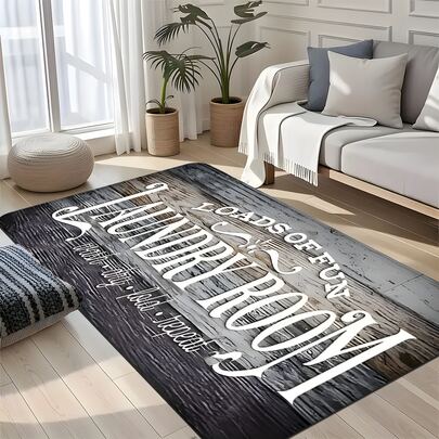 1pc Country Style Wooden Kitchen Mat, White Letter, Non-Slip Polyester Bathroom Carpet, Decor For Kitchen And Bathroom, Suitable For Living Room, Bedroom, Kitchen, Bathtub Shower Area, Washable Absorbent Bathroom Mat