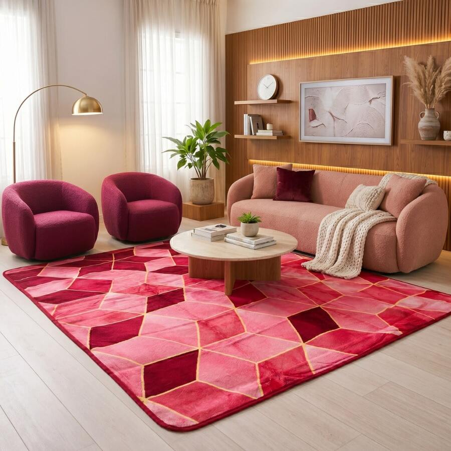 Flannel Rug 2.00x1.50 Non-Slip Soft Shaggy Geometric Modern For Living Room Bedroom - CHERRY HÌNH HỌC - Xem 1