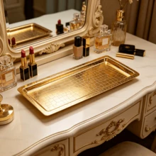1pc/2pcs 18.5*6.69 Inch/16.14*6.69 Inch Crocodile Skin Pattern Metal Tray, Luxury Gold Design, Rectangular, Suitable For Home Decor, Hotel, Party, Middle East Festival Decoration, Arabic Luxury Serving Tray For Banquet/Wedding/Mansion/Arabian Gulf Villa Party - Gold - View 6