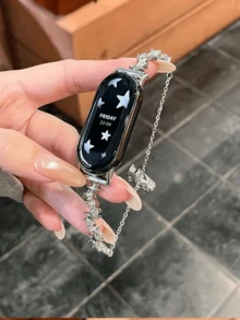 1pc Women's Summer Vacation Style Multifunctional Sparkling Diamond Chain Strap, Suitable For Band 8 Pro/9 Pro, 8/8 NFC/9/9 NFC/10/10 NFC, And Watch4/Watch5 - Silver - View 4
