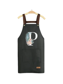 Fun Kitchen Accessories Sleeveless Apron, Printed With Floral Sunflower Daisy Letter A-Z Patterns, Kitchen Tools Cooking Sleeveless Thickened Neutral Style, Kitchen Supplies, Black Waterproof Oil-Resistant Adjustable Kitchen Cooking Apron - A - View 20
