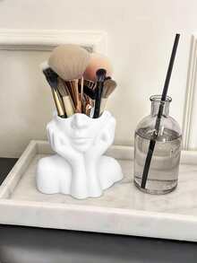 1 Stück Blumentopf in Form eines menschlichen Gesichts, Make-up-Pinselhalter, künstlerischer Harz-Organizer in Form eines Gesichts für Pinsel, Stifte und Schreibwaren, kreativer Aufbewahrungsbehälter für den Schminktisch mit abstraktem Skulpturendesign für Schlafzimmer, Badezimmer und Schreibtischdekoration, Heimdekoration - Mehrfarbig - Übersicht 6