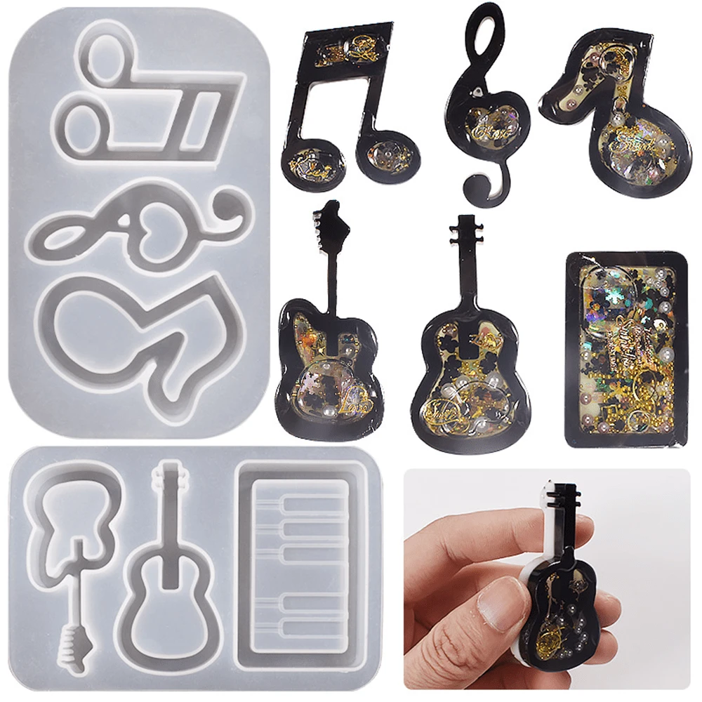 1pc Dropper Note Guitar Instrument Piano Quicksand Silicone Mold For DIY Keychain Pendant - White - View 1