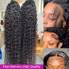 38英寸深波浪透明蕾丝前额假发，13x4高清蕾丝前额真人发假发，卷曲真人发蕾丝前额假发，女士款 - Natural Black - 查看 4