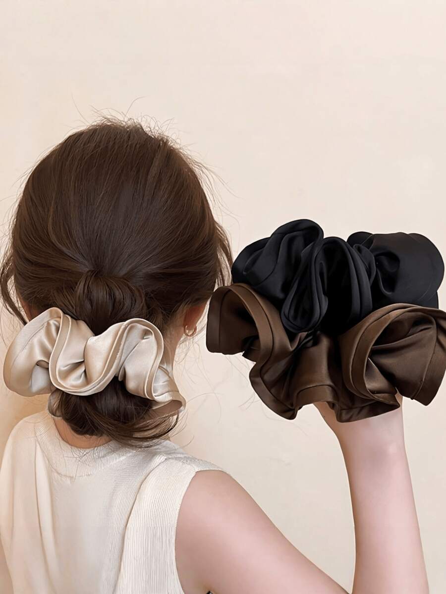 Elegantes coleteros de satén de gran tamaño, lazos para el cabello de seda sintética extra grandes adecuados para todo tipo de cabello, suaves y lujosos sujetadores de coleta, accesorios para el cabello retro para ocasiones casuales y formales, actividades al aire libre, vacaciones, viajes, accesorios de vestuario, regalos, festivales y cumpleaños - Multicolor - Ver 1
