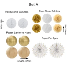 Platinum-Color Party Decorations - Paper Flower Balls, Paper Lanterns, Hanging Paper Fans, Honeycomb Decor For Christmas, Wedding, Engagement, Bachelor/Bachelorette Party, Birthday, Baby Shower - Platinum Lantern Set - View 8