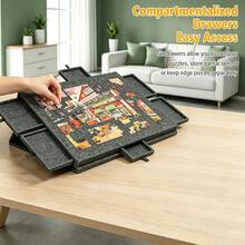 1 X 1000-Piece Puzzle Board With Drawers, Large Felt Puzzle Table, Portable Puzzle Board With 6 Drawers For Classification And Storage, Suitable For Family Puzzle Games. (Puzzle Not Included) - 彩色 - 查看 6