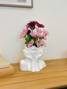 1 Stück Blumentopf in Form eines menschlichen Gesichts, Make-up-Pinselhalter, künstlerischer Harz-Organizer in Form eines Gesichts für Pinsel, Stifte und Schreibwaren, kreativer Aufbewahrungsbehälter für den Schminktisch mit abstraktem Skulpturendesign für Schlafzimmer, Badezimmer und Schreibtischdekoration, Heimdekoration - Mehrfarbig - Übersicht 1