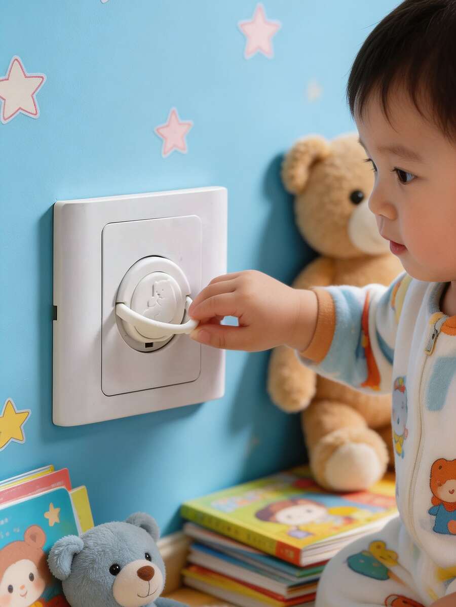 10pcs Rotating Baby Power Socket Covers, Cute Bear Design Child Safety Protective Socket Locks, PP Plastic Material Home Baby Safety Protection - Multicolor - View 1