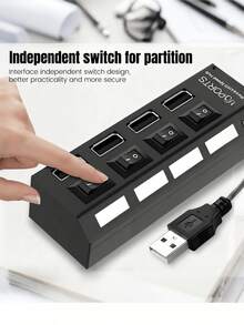 USB 2.0 Hub 4/7 Ports With LED & Individual Switches, 5V 1A Charger, USB Expansion Dock For Computer, Tablet, Laptop - View 4