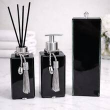Kit Lavabo Banheiro Vidro Square Preto Luxo com Porta Escova de Dente - Prata - Visão 2