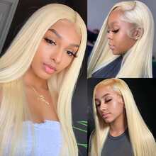 200% 密度 30 英寸高清 13x4 蕾丝前额直发自然 613# 金色直发假发，适合初学者，13x4 耳到耳蕾丝前额长发，预先拔毛，自然发际线，8-34 英寸假发，日常佩戴 - S613 - 查看 7