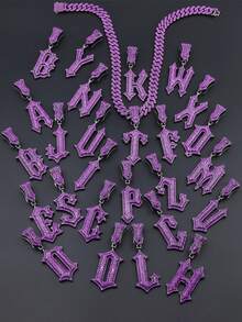 Dây chuyền chữ cái màu tím đính đá - Mặt dây chuyền chữ cái đầu tên tùy chỉnh với dây chuyền kiểu , trang sức hip hop dành cho nam giới. - Dây chuyền chữ Hip Hop - Xem 1